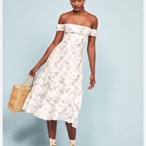 Reformation White and Purple Floral Midi Dress